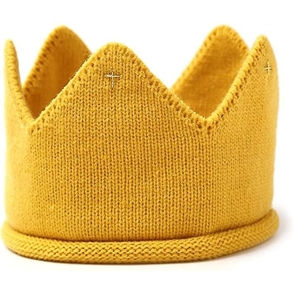 Baby krona stickad mössa tyg krona pannband huvudbonad lämplig för födelsedagsfest gul
