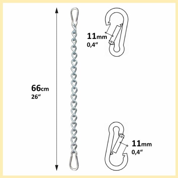 Kedja med två karbinhakar, variabel infästning för hängmatta upp till 230 kg (Kedja 66 cm)