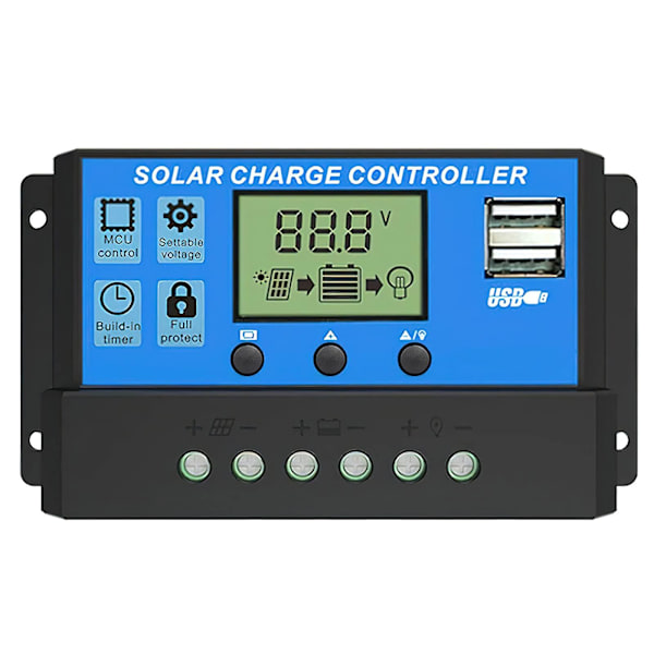Solcellsladdningsregulator, 30A solpanelregulator 12v/24v Pwm automatisk parameterjusterbar LCD-display solpanelbatteri