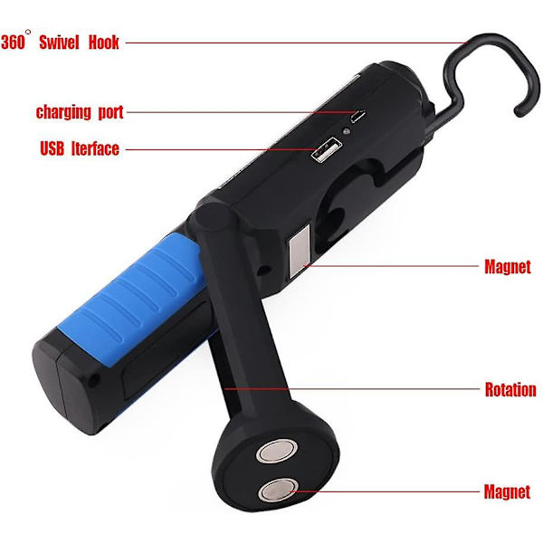 Genopladeligt Led arbejdslys med magnetisk ledningsfri Cob Led lommelygte Batteriinspektionslys