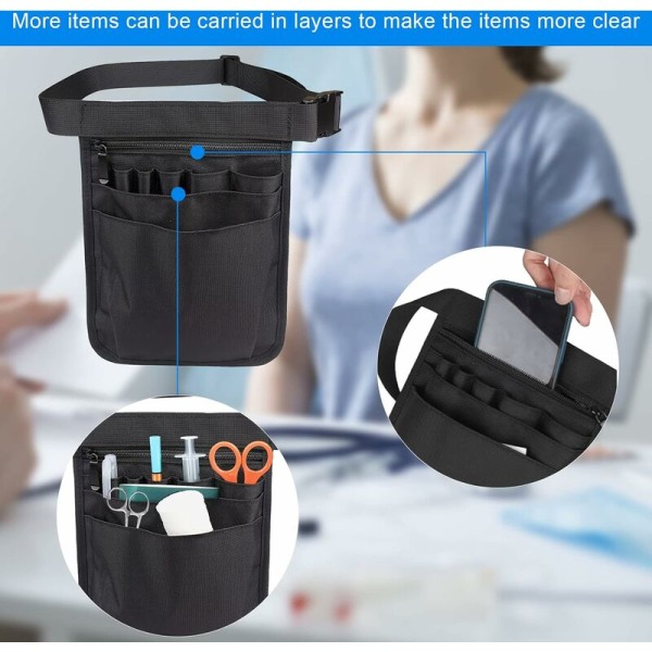 Sygeplejersketaske Multifunktionel Værktøjstaske Bælte Værktøjstaske Sort Værktøjsholder Sygeplejersketilbehør Opbevaringspose med justerbart bælte til sygeplejerske G??