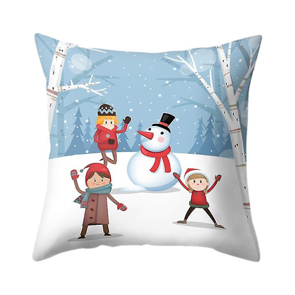 Jultryckt Kuddfodral Polyester Soffa Bil Kuddeöverdrag Heminredning 4st