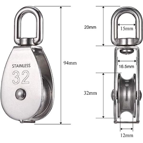 Set med 2 st 304 rostfria reprullar för rep - silver