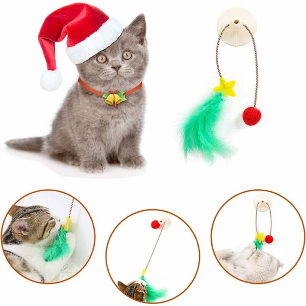 Fjäderkatt leksak Triumph interaktiv leksaksvand med sugkopp, boll och fjäder fönster katt leksak teaser för engagerande katt lek