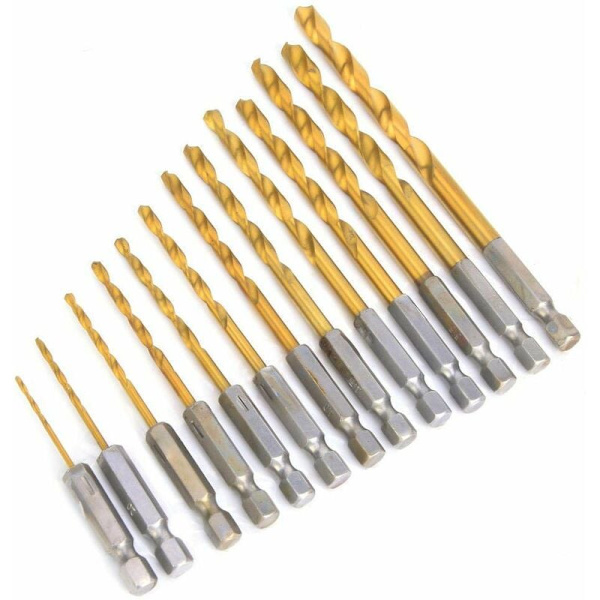 Hex Shank Borr Set, 13 st 1/4\" Snabbstål Borr Set för 1,5-6,5 mm Spiral Spår för Trä, Järn, Stål, Koppar,