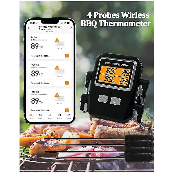 Tuya 100m trådlös kötttermometer för matlagning i köket, ugn, grill och grill, Bluetooth-temperaturmätare (silver)