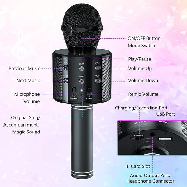 Trådlös Bluetooth Karaoke Handheld Mikrofon, Hem Ktv Spelare, med Ios Datorstöd Svart