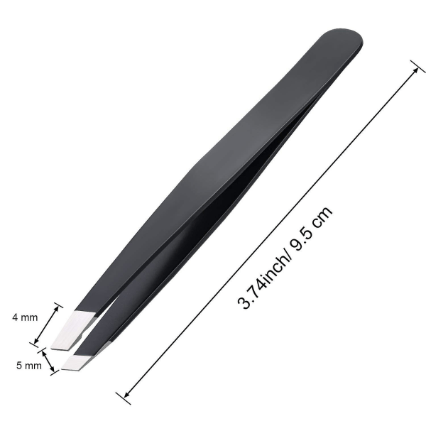 12 st rostfritt stål pincett med avfasad spets Precision pincett för ögonbryn (svart)