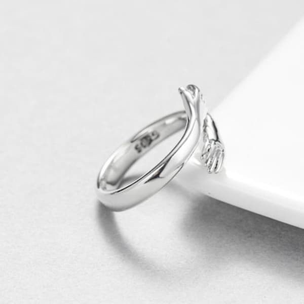 Damring, Silver Romantisk Kram Hand Kram Öppen Ring Justerbar Ringstorlek