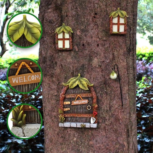 Mini fe dörr och fönster träd, skulptur dekoration trädgård