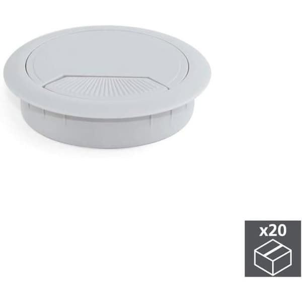 - Rund infälld kabelgenomföring Ø60mm för skrivbord, plast, grå, 20-pack.
