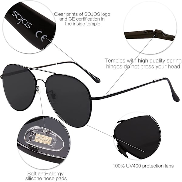 Wekity Klassiska Aviator Solglasögon För Kvinnor Män Metallram Fjädergångjärn Sj1030 (svart)