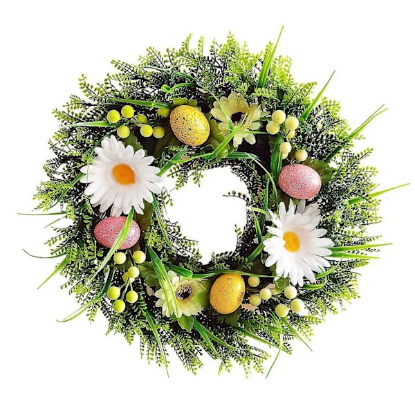 Påskkrans Dekoration Blandade Blommor Och Gröna Blad Krans För Entrédörr Inomhus Vägg Fönster Dekor-4（40cm）