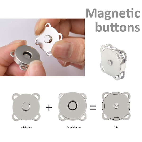 Paket med 16 magnetiska tryckknappar, magnetiska tryckknappar i metall, magnetiska knappklämmor för kläder, väskor, bagage