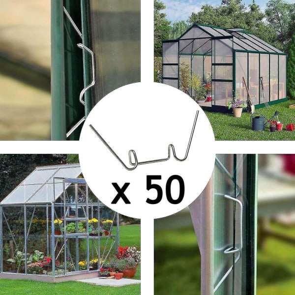 50 st växthus i rostfritt stål W Clips Fjädertråd Glasning Glasram Fästklämma