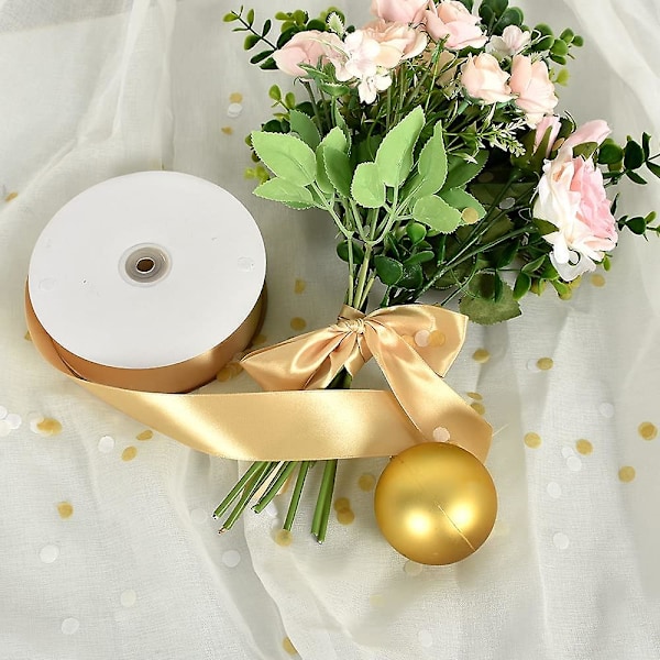 1-1/2 tum (40 mm) x 100 yards Guld Bred Satinband Solid Tygband för Presentinslagning Stolsband Alla hjärtans dag Bröllop Födelsedagsfest Dekoration