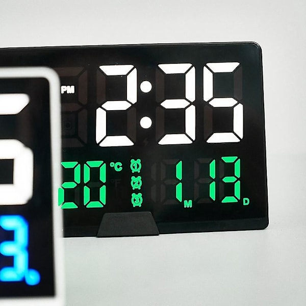 Digital väckarklocka, med stor LED-tidsdisplay, justerbar alarmvolym, ljusstyrka, alarm inställningar, USB-laddare, temperaturdetektering, snooze