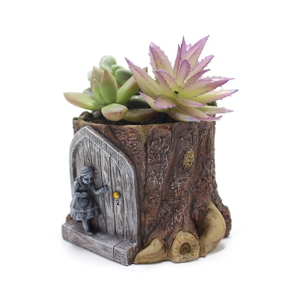 Söt Liten Flicka Resin Blomkruka Succulent Planter Borddekoration Ornament