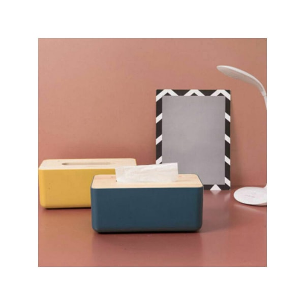 Taschentuchhalter Rechteckige Taschentuchbox mit Holzdeckel Haushaltstaschentuchbox 1 Stück (Blau)