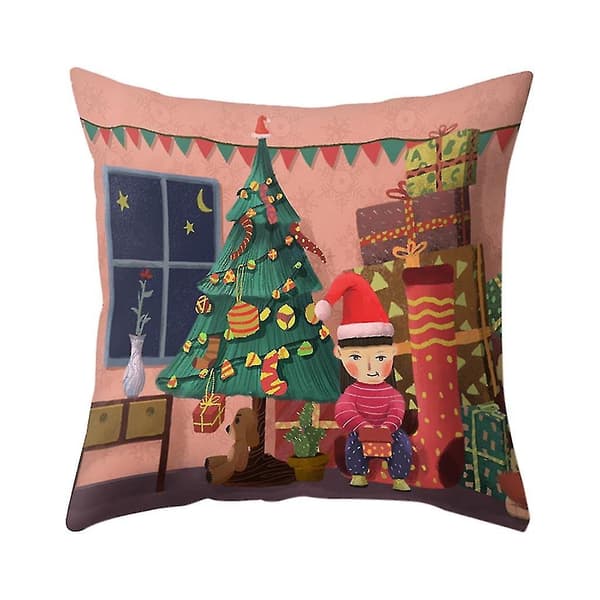 Jultryckt Kuddfodral Polyester Soffa Bil Kuddeöverdrag Heminredning 4st