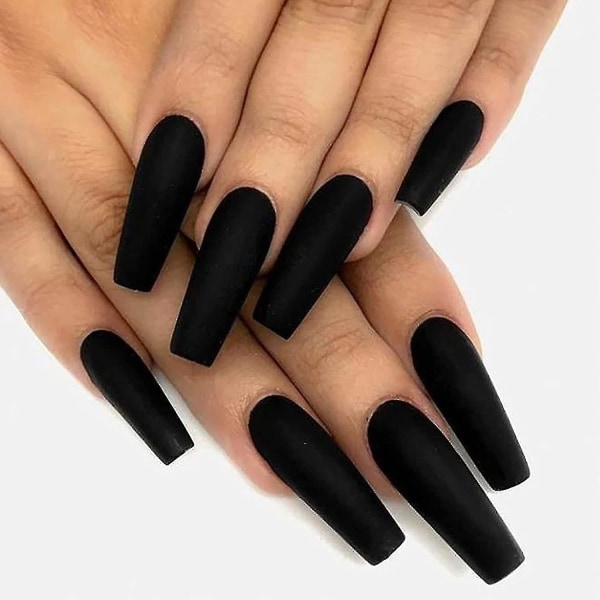 Extra långa falska naglar Ballerinapress på naglar Matta akrylnaglar för kvinnor（svart）