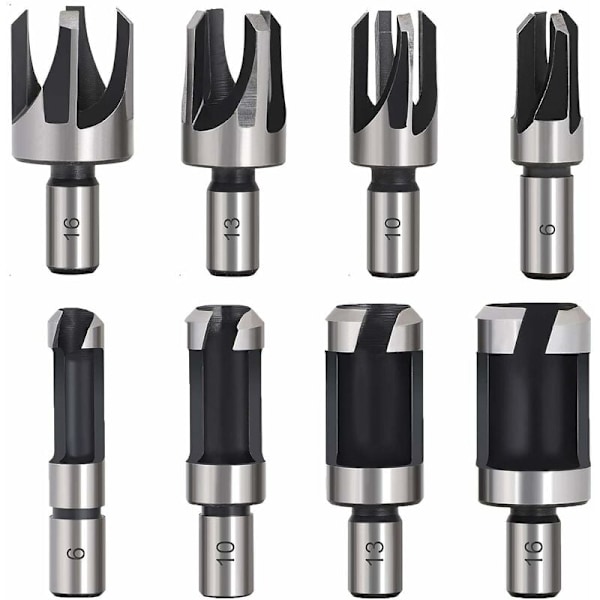 8 st HSS-träpluggfräsar Träskärningsverktyg Pluggborr Träpluggfräsar Borr 6mm/10mm/13mm/16mm