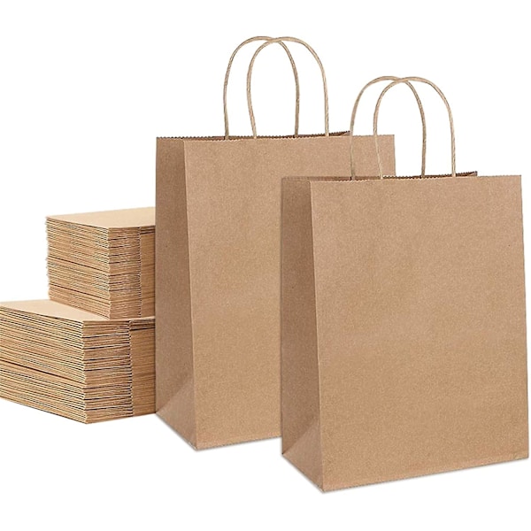 50 st Kraftpapperspåsar med handtag Återvinningsbara presentpåsar Bruna påsar 2 storlekar