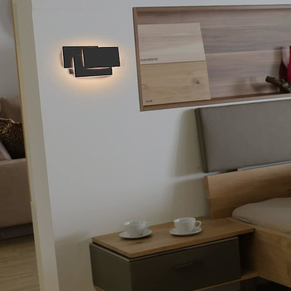 Vägglampa inomhus, 24w Modern Led Square Design Vägglampa För sovrum/trappa/vardagsrum/kontor/veranda/gångväg, Varmvit 2700~3200k, Ip20, Svart [