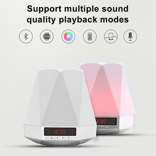 Lätt Bluetooth-högtalare, bordslampa väckarklocka, nattlampa Bluetooth-högtalare lampa, färgglad lampa bredvid lampa musikspelare för barn, fest, sovrum