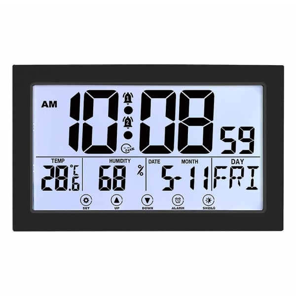 Kreativ pekskärm digital väggklocka Temperatur och luftfuktighet Elektronisk väckarklocka svart