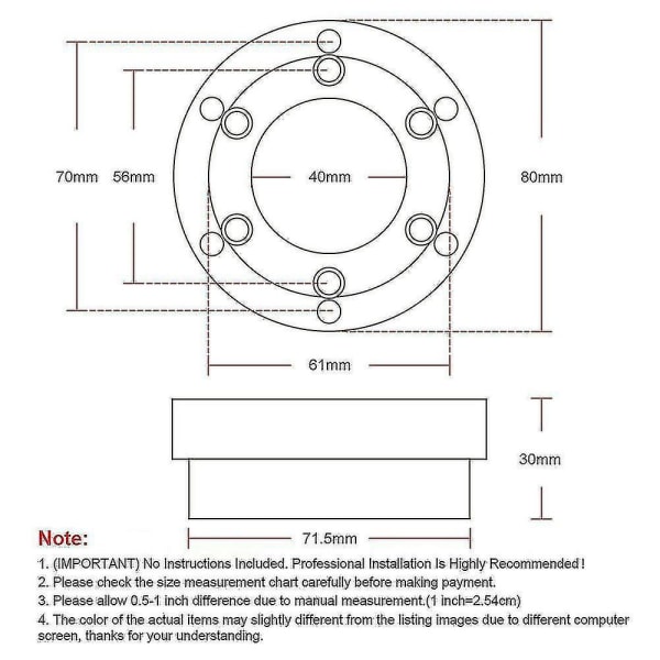 Adapterplatta för ratt till Logitech G29 G920 G923 13/14 tum 70 mm
