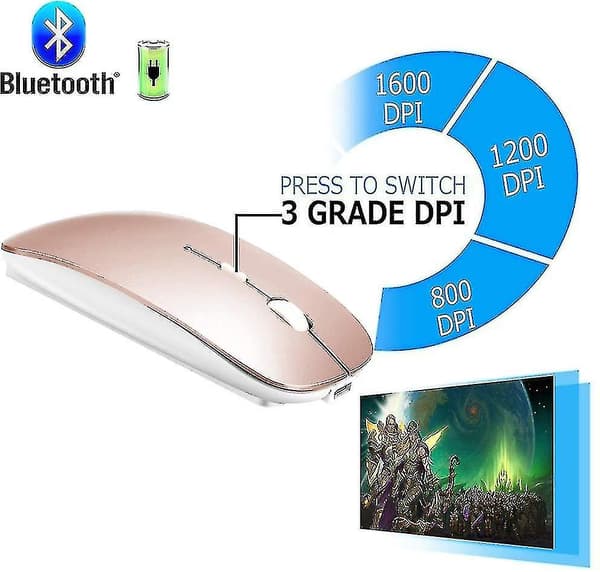 Trådlös Bluetooth-mus för Macbook Pro/macbook Air/ipad/laptop/imac/pc (Roséguld)