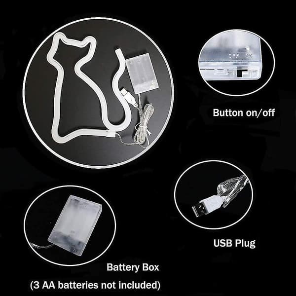 Led-kattneonskyltar, väggdekor, batteridriven eller USB-driven för rum, väggdekor bords-LED