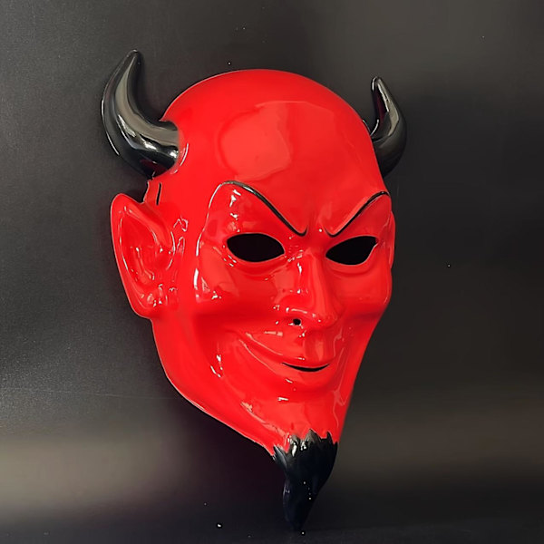 Röd Djävul Mask Halloween Skräck Klä Upp Mask Skräck Rekvisita Röd Horn Mask