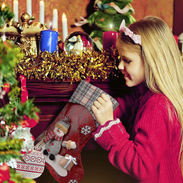 Julstrumpor Set 3-48 Cm Hängande Strumpor För Kamin, Julgran -presentpåse Godispåse Med Biffelkaro, Jultomte, Snögubbe, Ren