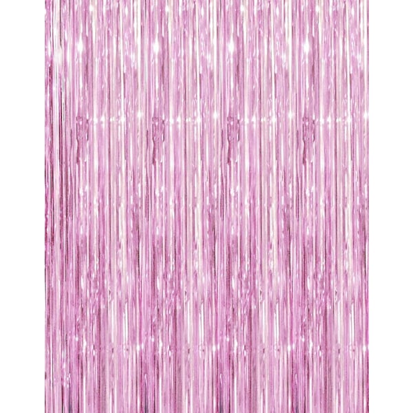 3,2 ft x 9,8 ft Metallic Tinsel Folie Frynser Forfest Fotobaggrund Bryllupsdekoration (lys pink, 1 pakke)