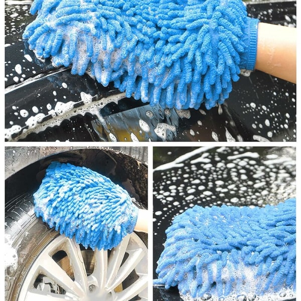 4 stykker bilvaskehandske, mikrofibervaskehandske, chenille rengøringshandske, absorberende rengøringshandske, ultrablød vaskehandske til bil rengøring af hjemmet