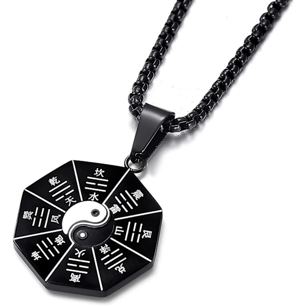 Yin Yang Trigram Hengesmykke for Menn Amulettsmykker for Gutter 24 Tommer Rustfritt Stål Lenkekjede