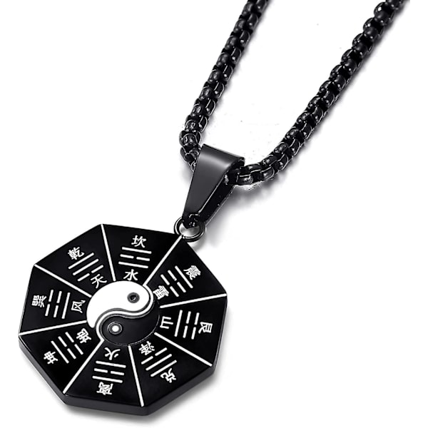 Yin Yang Trigram Vedhæng Halskæde Til Mænd Amulet Smykker Til Drenge 24 Tommer Rustfrit Stål Lænke