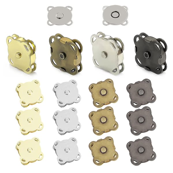 Förpackning med 16 magnetiska tryckknappar, magnetiska tryckknappar i metall, magnetiska knappklämmor för kläder, väskor, bagage