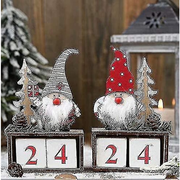 Nyårspresent Santa Doll Timer Nedräkning Julkalender God Jul Trä（grå hatt）
