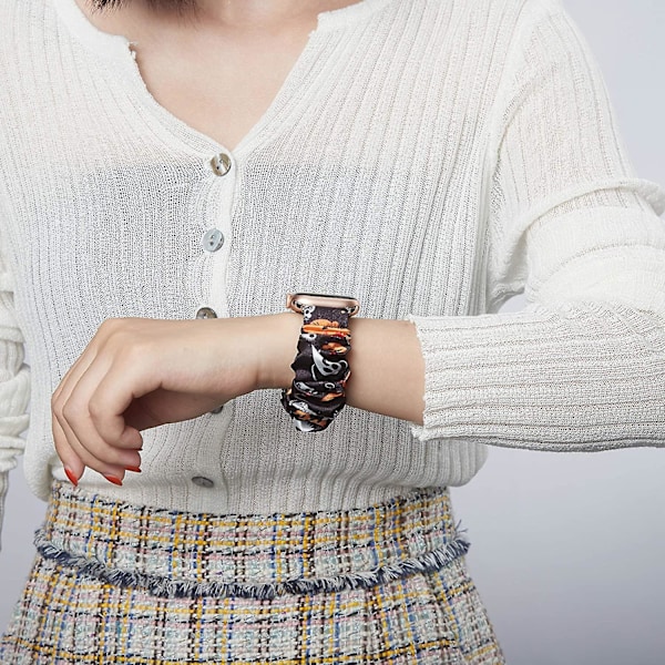3 Pakkausta Yhteensopiva Apple Watch -rannekkeen kanssa Halloween Scrunchies 38 mm Kangas Pehmeä Kuvioitu Kangas Ranneke Naiset Iwatch Elastinen Scrunchy Rannekkeet 40 mm