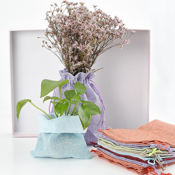 Dragsnöre Naturlig Jutesäck Graduation Display Bröllop Sachet Logotyp Presentpåse 30 Stycken