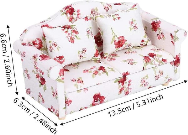 Dockhusmöbler soffa, 1/12 blommönster mini möbler soffa, lämplig för tillbehör