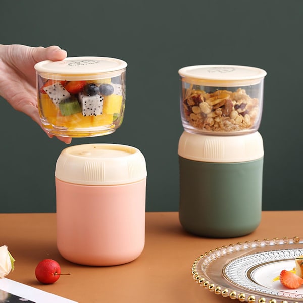 1 Set 700ML Soppkopp med sked Dubbelskikts läckagesäker isolerad matbehållare för hemmakontor skola Oudooriang（A，Grön）