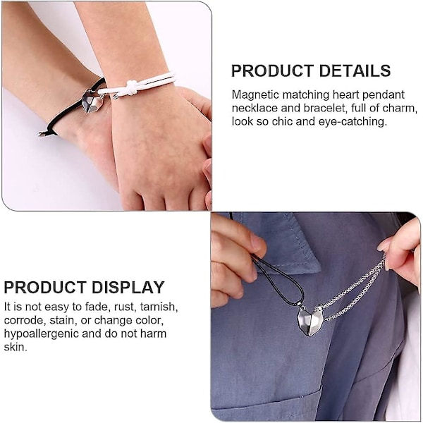 1 Set Hjärtformad Halsband För Par Magnetiska Par Bff Armband Halsband Magnet Matchande Kärlek Hjärta Pussel Halsband Armband Smycken Present Till Pojkvän