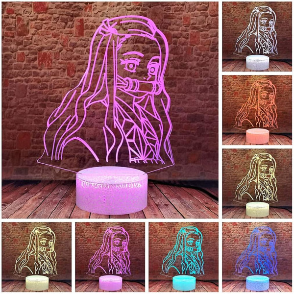 Demon Slayer Kamado Nezuko 3D Illusion Anime Nattlampa LED-lampa 16 Färger RGB Fjärrkontroll Rum Dcor För Flickor Fest