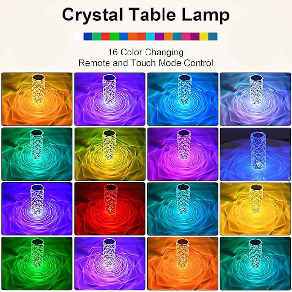 2023 Touch Bordlampe Krystall Led Nattlys, 16 Farger Oppladbar Rose Diamond Bordlampe Med Touch