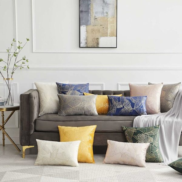 Kuddfodral 30 x 50 cm Sammet Guld Blad Kuddfodral Blå Dekorativ Kuddfodral Överkast Kudde för Soffa Sovrum Vardagsrum Set om 2