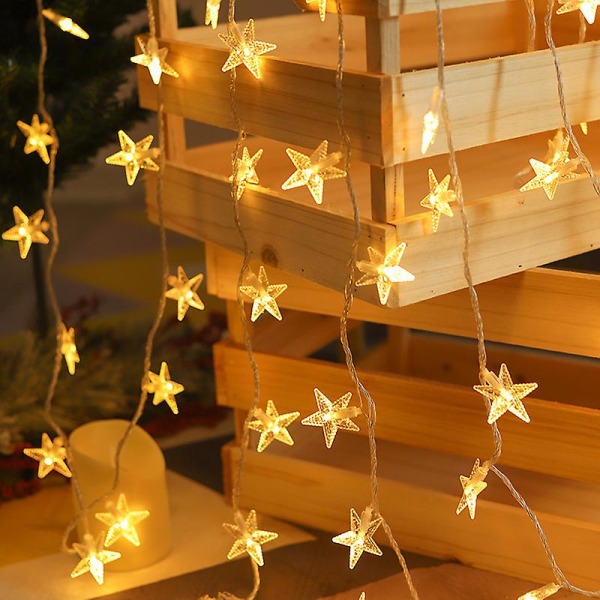 Star Garlands, 5 metriä 50 Led Star String -valot paristolla, lämmin valkoinen, vedenpitävä, koristeelliset tähtivalot sisä- ja ulkokäyttöön